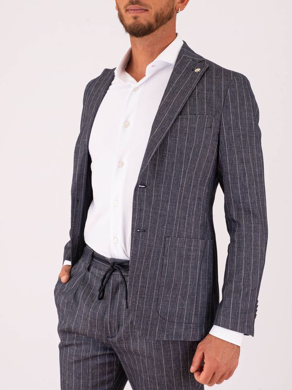 2. Giacca Uomo Manuel Ritz in Misto Lino Gessata Slim Fit Blu MANUEL RITZ 4032g2038263115