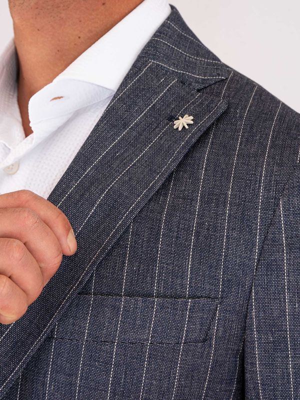 4. Giacca Uomo Manuel Ritz in Misto Lino Gessata Slim Fit Blu MANUEL RITZ 4032g2038263115