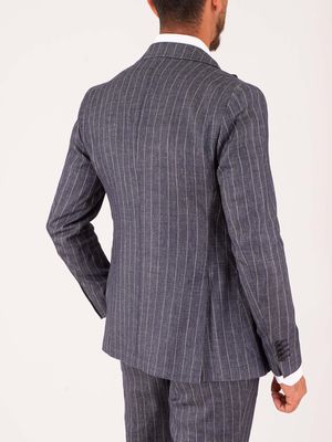 3. Giacca Uomo Manuel Ritz in Misto Lino Gessata Slim Fit Blu