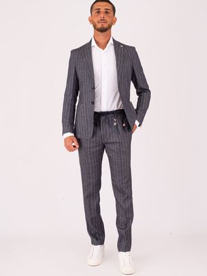 5. Giacca Uomo Manuel Ritz in Misto Lino Gessata Slim Fit Blu