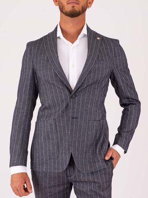 1. Giacca Uomo Manuel Ritz in Misto Lino Gessata Slim Fit Blu
