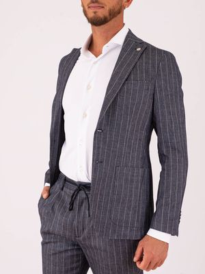 2. Giacca Uomo Manuel Ritz in Misto Lino Gessata Slim Fit Blu