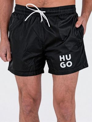 1. Costume Boxer Uomo HUGO con Logo Stampato e Coulisse Nero