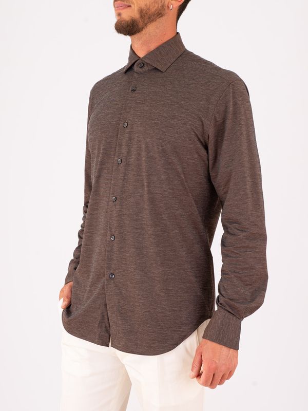 2. Xacus Men's Shirt in Evolution Fit Technical Fabric Brown Xacus 71614.act358ml