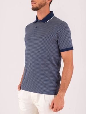2. Paul&Shark Men's Cotton Polo Shirt with Micro Stripe Pattern and Contrasting Collar Blue