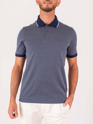 1. Paul&Shark Men's Cotton Polo Shirt with Micro Stripe Pattern and Contrasting Collar Blue