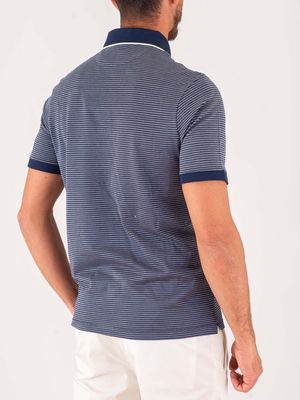 3. Paul&Shark Men's Cotton Polo Shirt with Micro Stripe Pattern and Contrasting Collar Blue