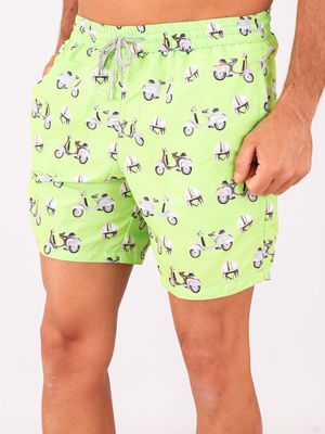 2. Zeybra Men's Technical Fabric Swimsuit with Vespa Print Acid Green