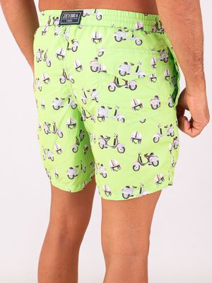 3. Zeybra Men's Technical Fabric Swimsuit with Vespa Print Acid Green