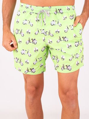 1. Zeybra Men's Technical Fabric Swimsuit with Vespa Print Acid Green