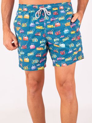 1. Zeybra Men's Swimsuit in Technical Fabric with Tennis & Travel Print Octane