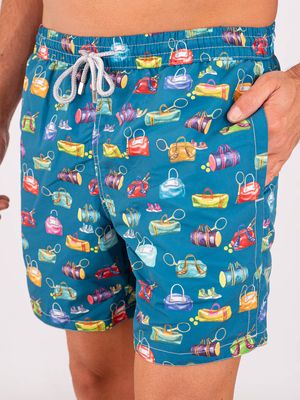 4. Zeybra Men's Swimsuit in Technical Fabric with Tennis & Travel Print Octane