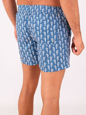 3. Zeybra Men's Swimsuit in Technical Fabric with Seahorse Print Blue