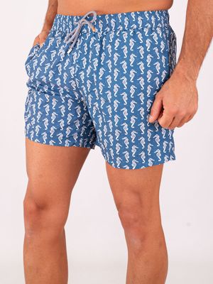 2. Zeybra Men's Swimsuit in Technical Fabric with Seahorse Print Blue