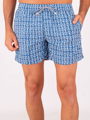 1. Zeybra Men's Swimsuit in Technical Fabric with Anchor Print Blue