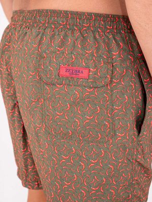 4. Maillot de bain homme Zeybra en tissu technique imprimé piment Vert militaire