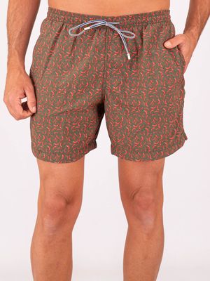 1. Maillot de bain homme Zeybra en tissu technique imprimé piment Vert militaire