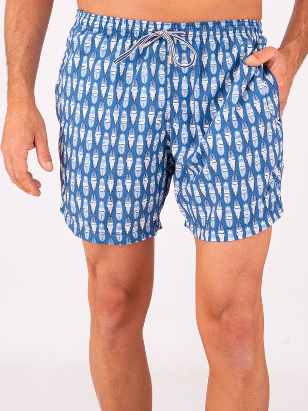 1. Zeybra Men's Swimsuit in Technical Fabric with Boat Print Blue ZEYBRA aub661