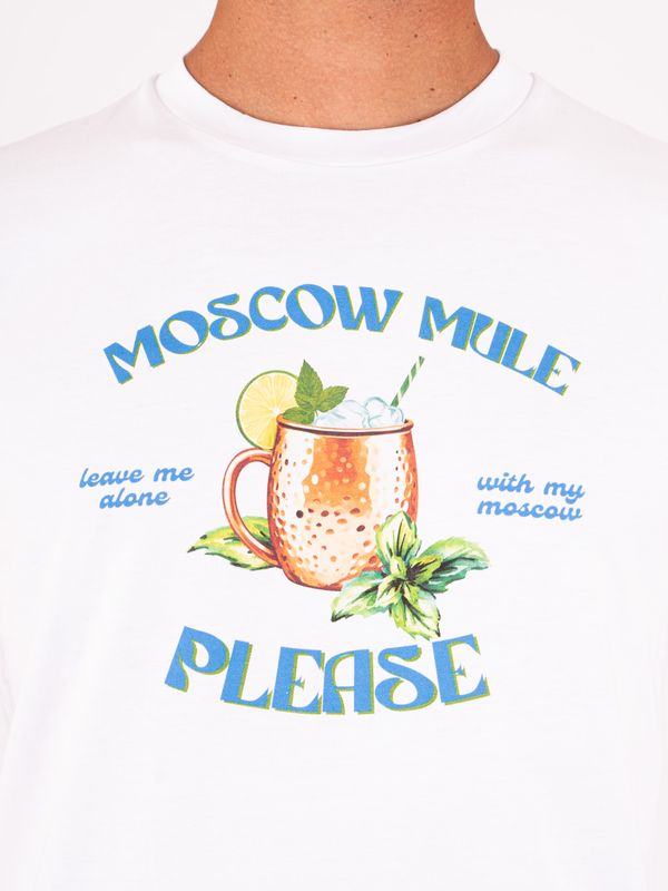 4. Zeybra Men's Cotton T-Shirt with Moscow Mule Print White ZEYBRA aut625