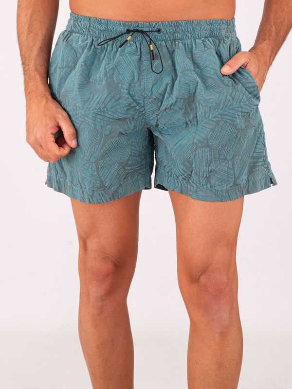 Zeybra Men's Swimsuit in Technical Fabric with Tropical Print Turquoise RRD