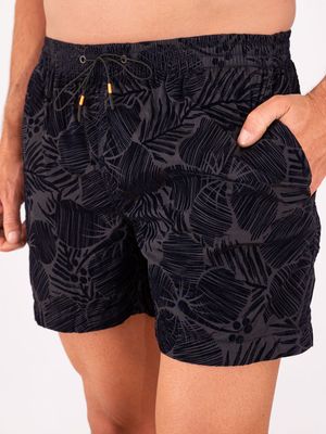 4. Maillot de bain homme Zeybra en tissu technique à imprimé tropical Bleu Noir