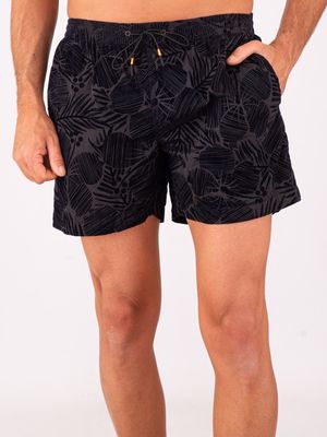 1. Maillot de bain homme Zeybra en tissu technique à imprimé tropical Bleu Noir