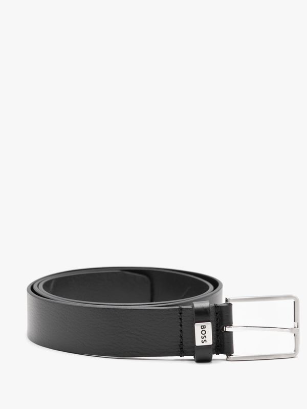 BOSS Men's Leather Belt with Classic Buckle and Logo Detail Black BOSS