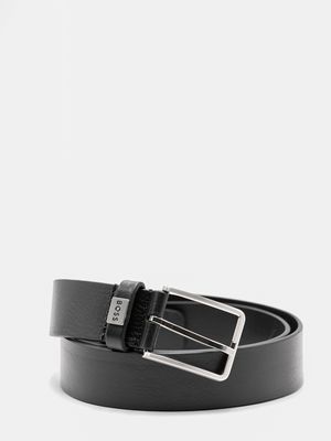 2. BOSS Men's Leather Belt with Classic Buckle and Logo Detail Black