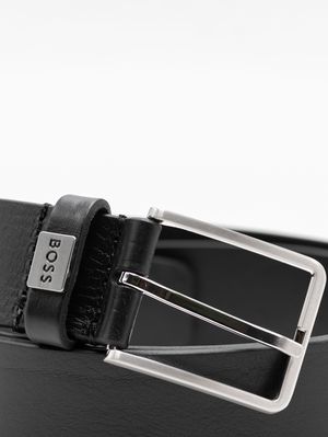 3. BOSS Men's Leather Belt with Classic Buckle and Logo Detail Black