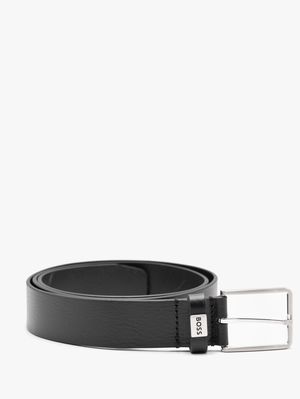 1. BOSS Men's Leather Belt with Classic Buckle and Logo Detail Black