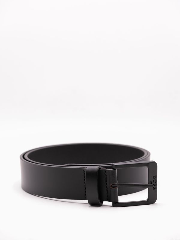 BOSS Men's Leather Belt with Logo Buckle Black BOSS