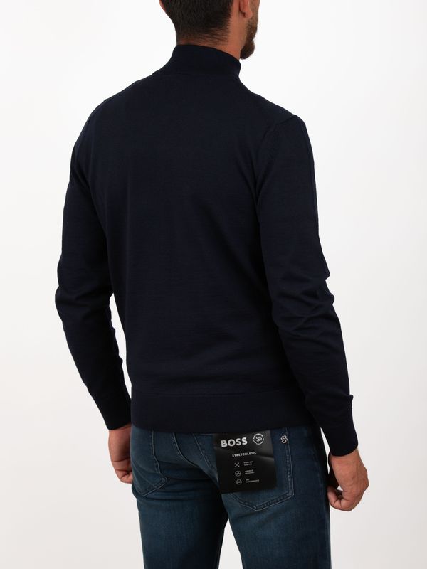 3. BOSS Men's Wool Sweater with High Neck and Half Zip Blue BOSS 50565499