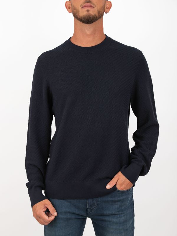 BOSS Men's Crew Neck Cotton Sweater with Jacquard Workmanship Blue BOSS