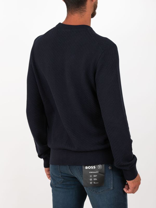 3. BOSS Men's Crew Neck Cotton Sweater with Jacquard Workmanship Blue BOSS 50565565