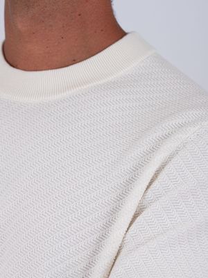 2. BOSS Men's Crew Neck Cotton Sweater with Jacquard Workmanship White