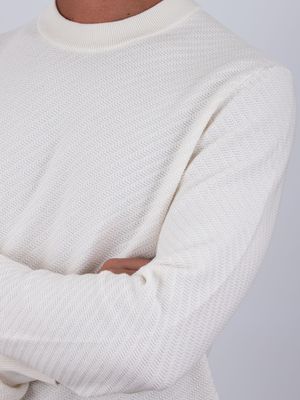 5. BOSS Men's Crew Neck Cotton Sweater with Jacquard Workmanship White