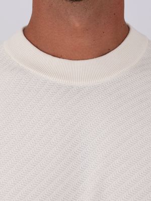 6. BOSS Men's Crew Neck Cotton Sweater with Jacquard Workmanship White
