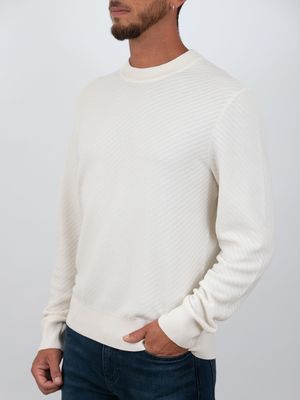 3. BOSS Men's Crew Neck Cotton Sweater with Jacquard Workmanship White