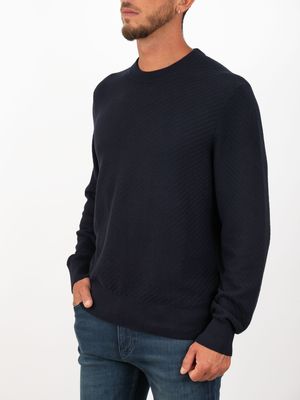 2. BOSS Men's Crew Neck Cotton Sweater with Jacquard Workmanship Blue