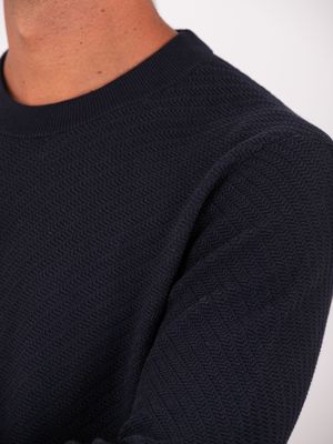 4. BOSS Men's Crew Neck Cotton Sweater with Jacquard Workmanship Blue