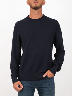 1. BOSS Men's Crew Neck Cotton Sweater with Jacquard Workmanship Blue