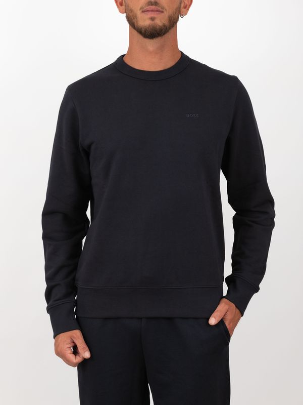 BOSS Men's Crewneck Cotton Sweatshirt with Embroidered Logo Blue BOSS