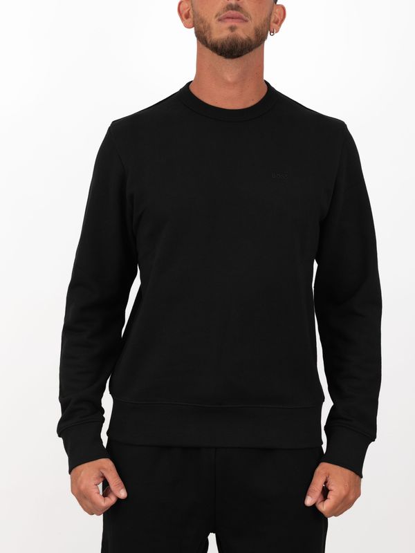 BOSS Men's Crewneck Cotton Sweatshirt with Embroidered Logo Black BOSS