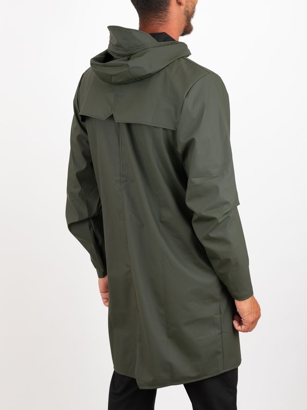 3. Rains Unisex Long Rain Jacket in Waterproof PU Fabric Green RAINS 12020