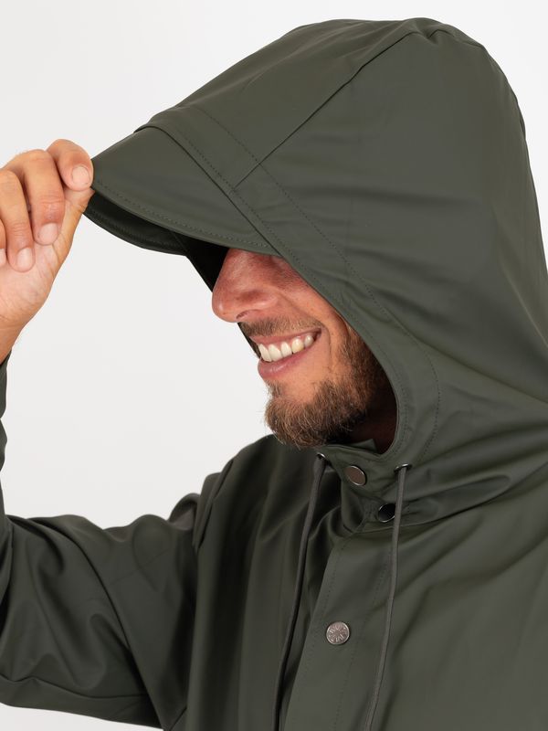 4. Rains Unisex Long Rain Jacket in Waterproof PU Fabric Green RAINS 12020