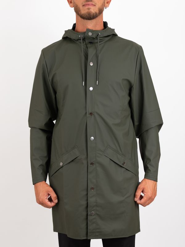 1. Rains Unisex Long Rain Jacket in Waterproof PU Fabric Green RAINS 12020