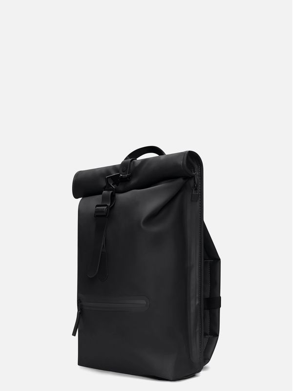 2. Rains Rolltop Rucksack with roll-top opening and carabiner closure Black RAINS 13320