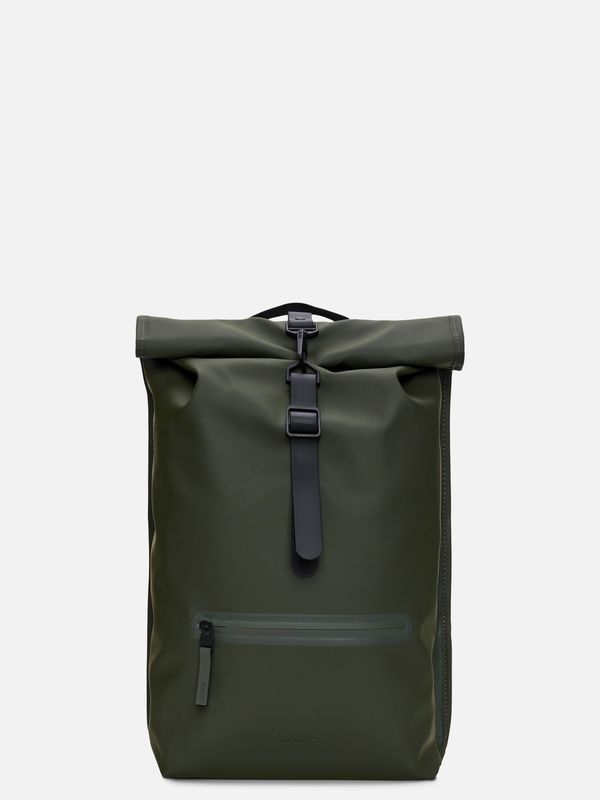 1. Rains Rolltop Rucksack with roll-top opening and carabiner closure Green RAINS 13320