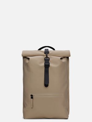 1. Rains Rolltop Rucksack with roll-top opening and carabiner closure Beige