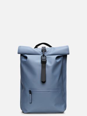 1. Rains Rolltop Rucksack with roll-top opening and carabiner closure Blue Dusk